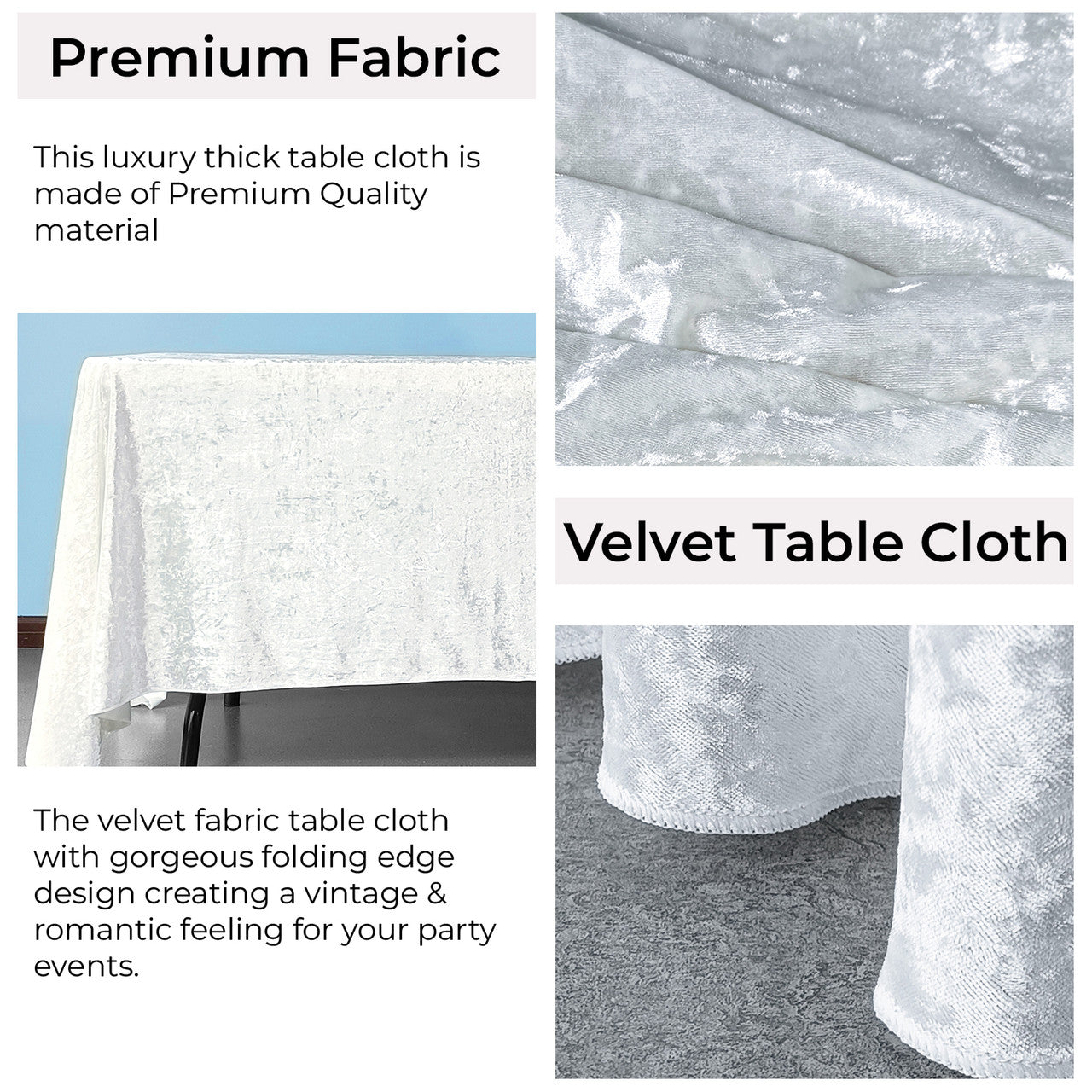 Square Crushed Velvet Tablecloth - White