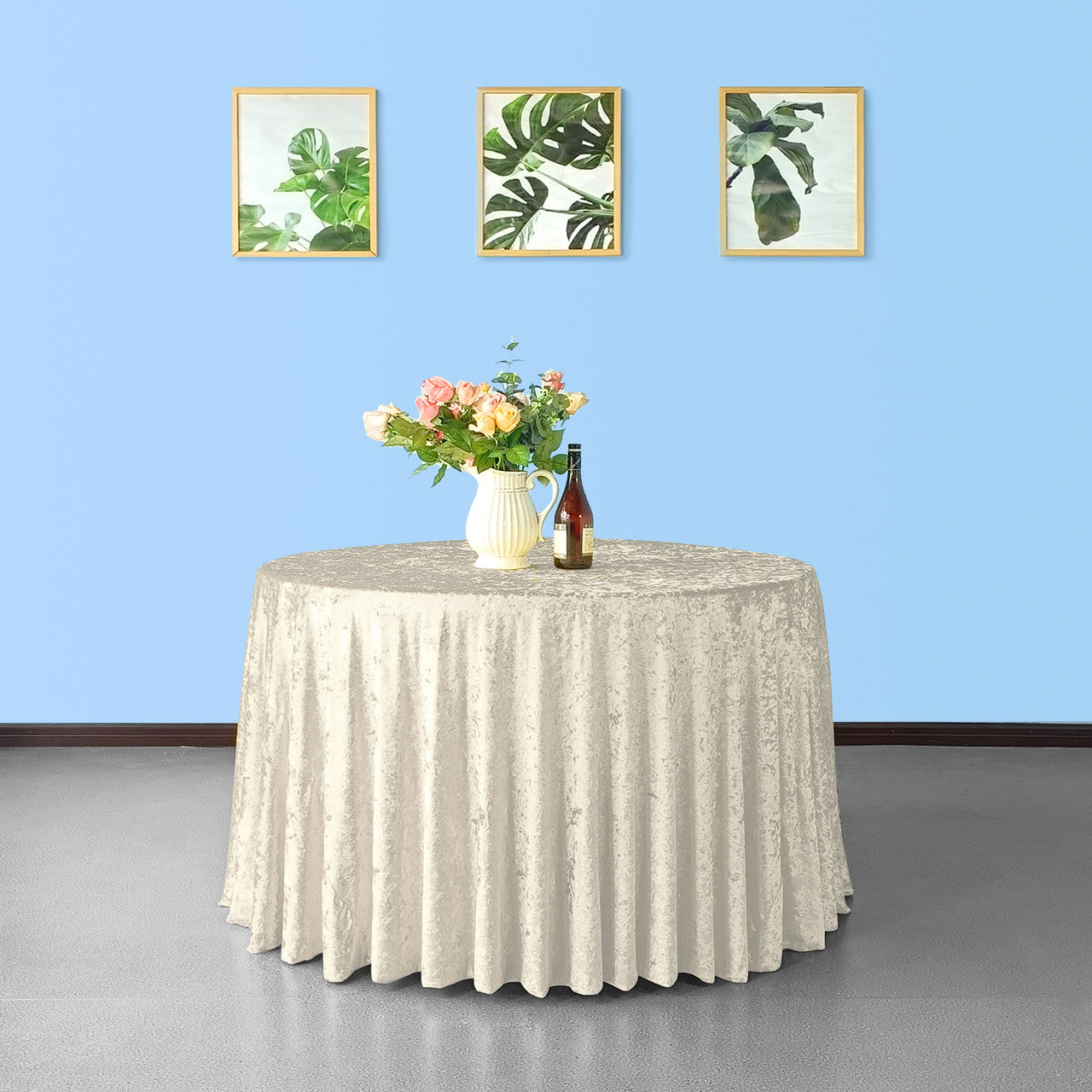 Round Crushed Velvet Tablecloth - Champagne