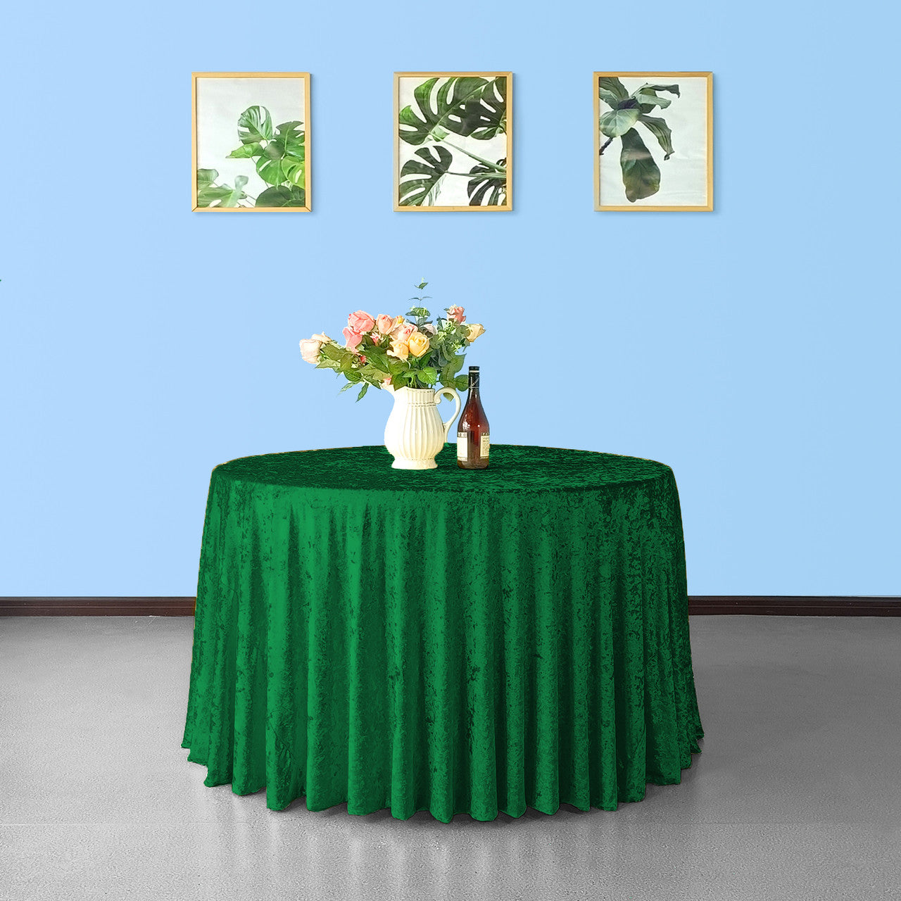 Round Crushed Velvet Tablecloth - Emerald Green