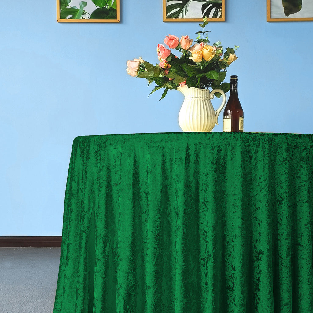 Round Crushed Velvet Tablecloth - Emerald Green