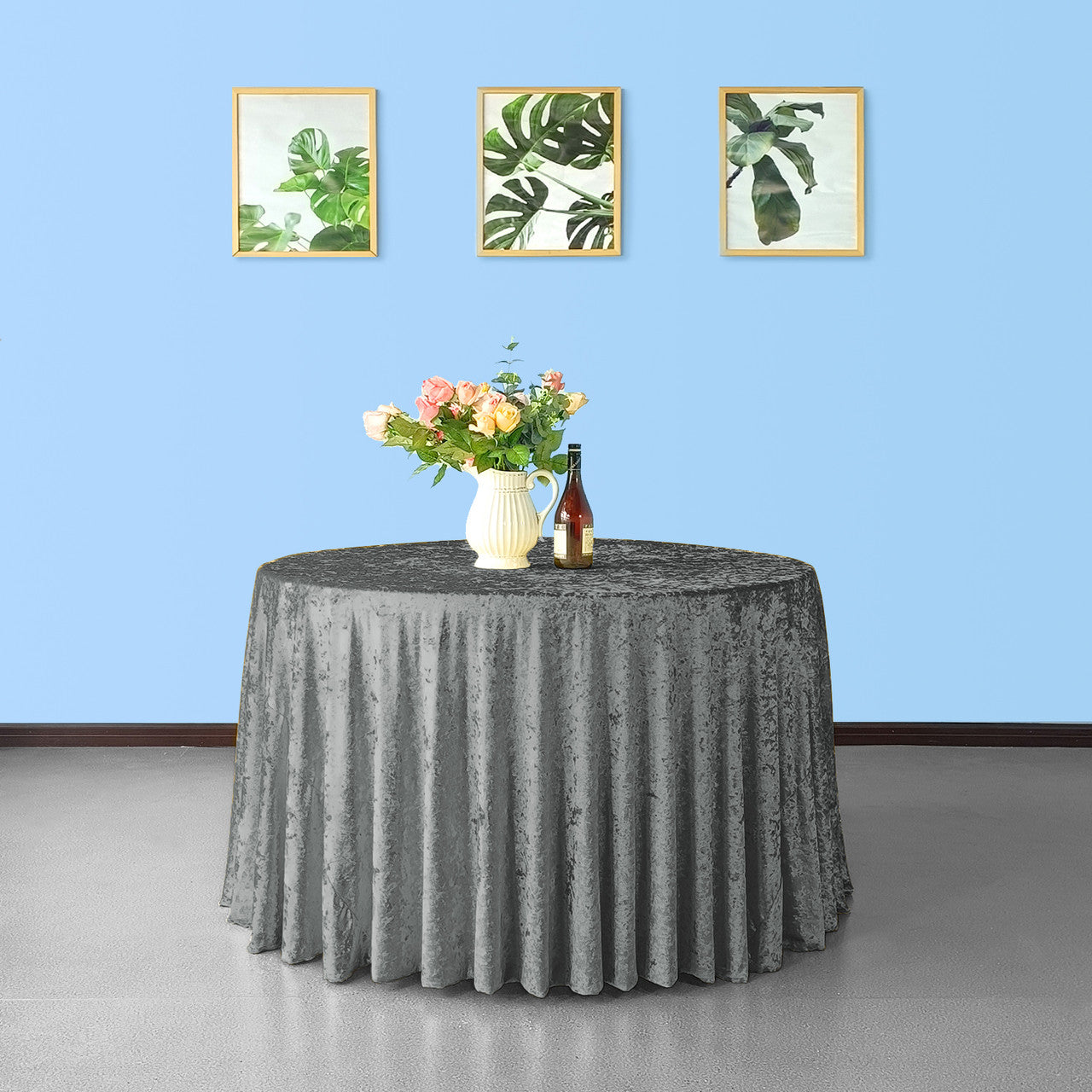Round Crushed Velvet Tablecloth - Silver