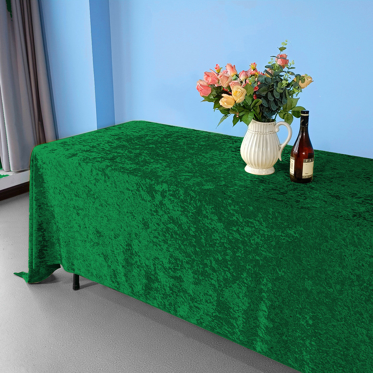 Rectangle Crushed Velvet Tablecloth - Emerald Green