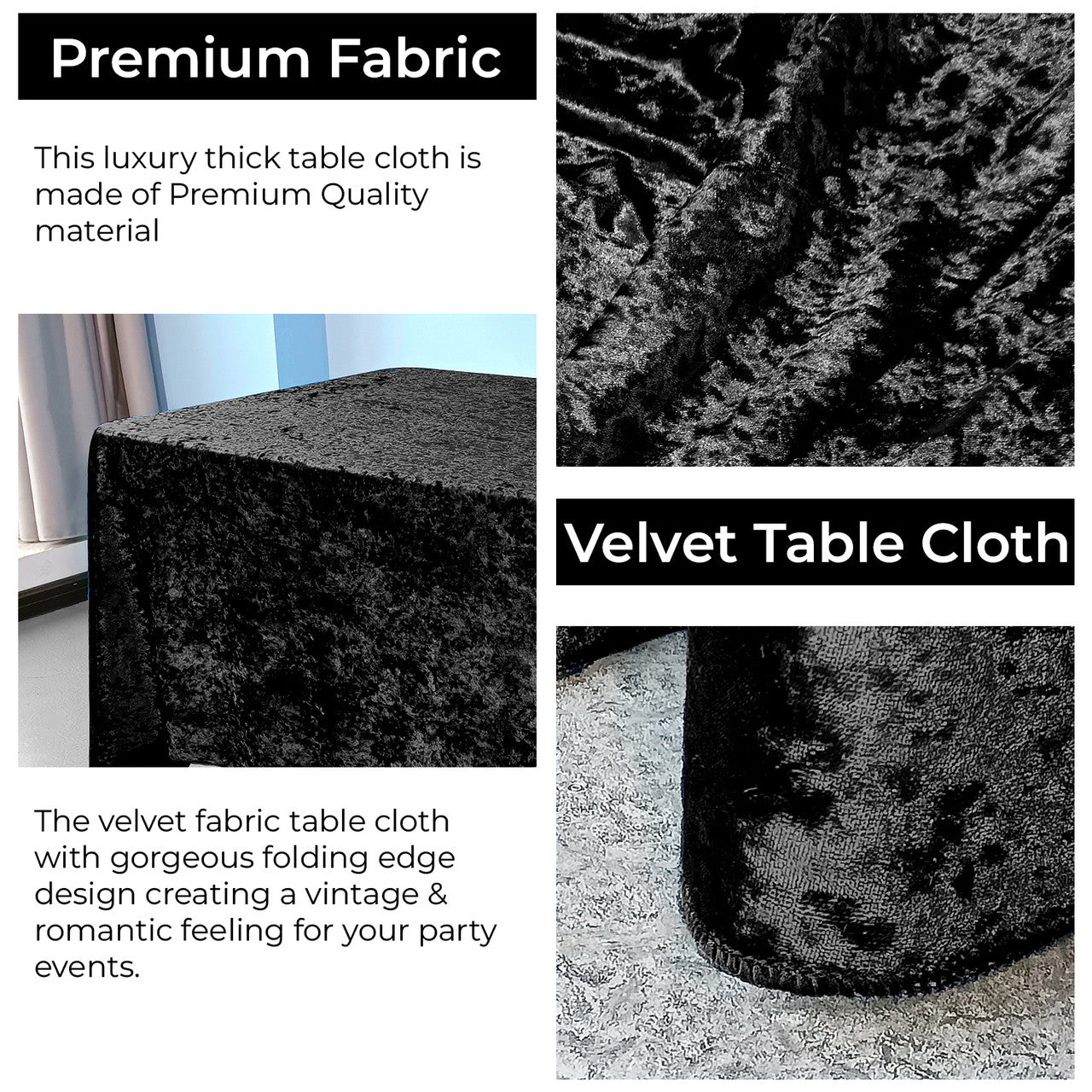 Rectangle Crushed Velvet Tablecloth - Black