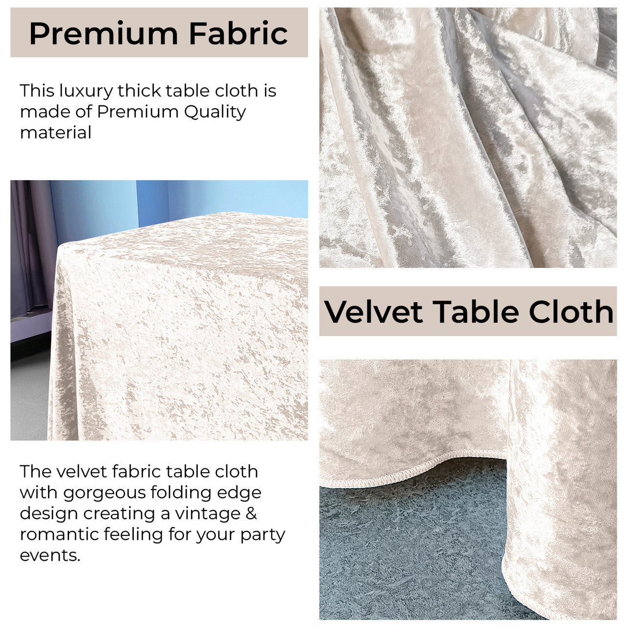 Rectangle Crushed Velvet Tablecloth - Blush Pink