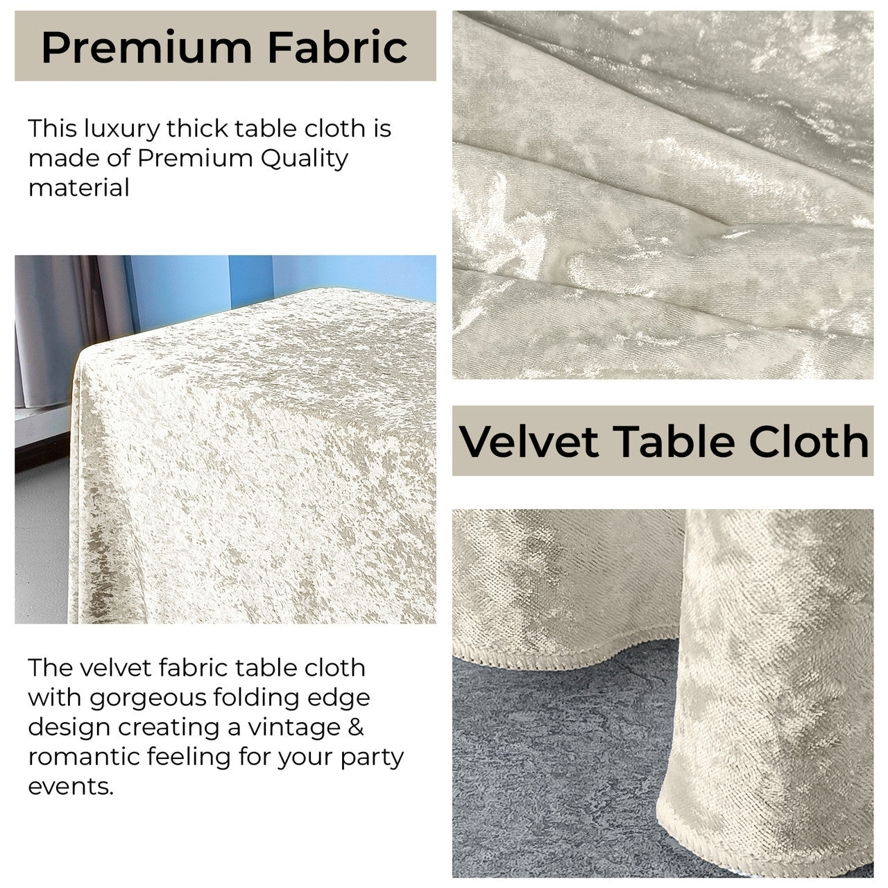 Rectangle Crushed Velvet Tablecloth - Champagne