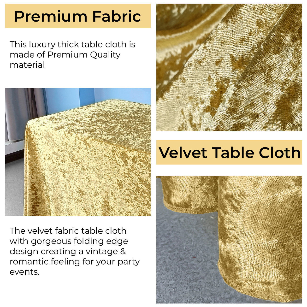 Rectangle Crushed Velvet Tablecloth - Gold