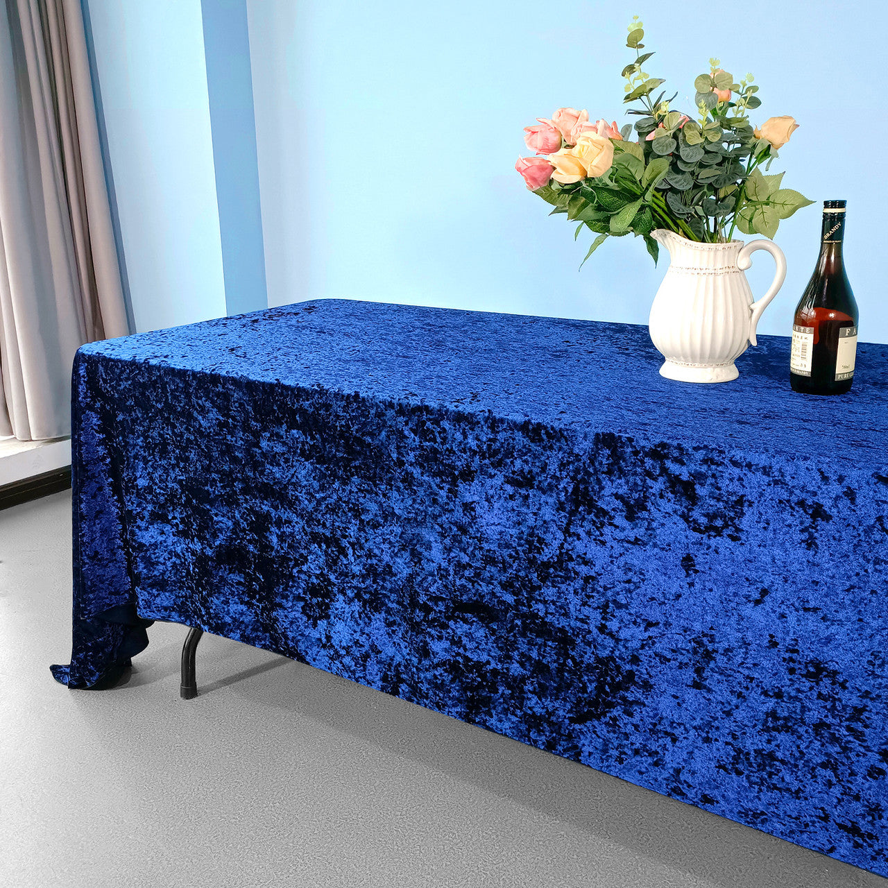 Rectangle Crushed Velvet Tablecloth - Navy Blue