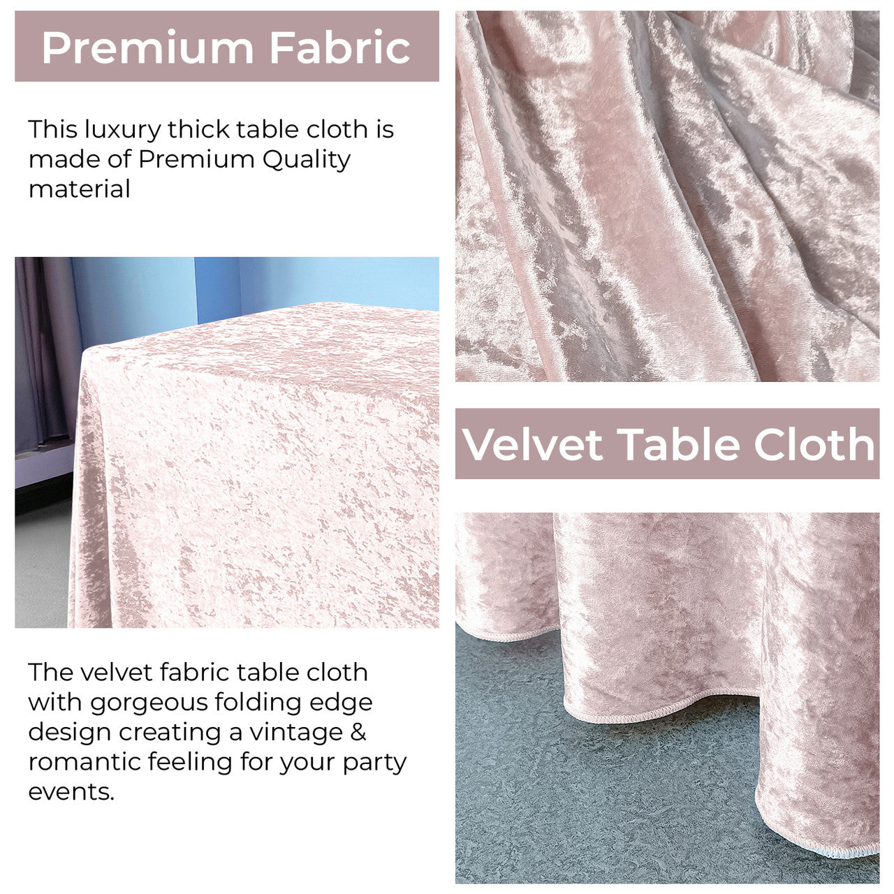 Rectangle Crushed Velvet Tablecloth - Rose Pink
