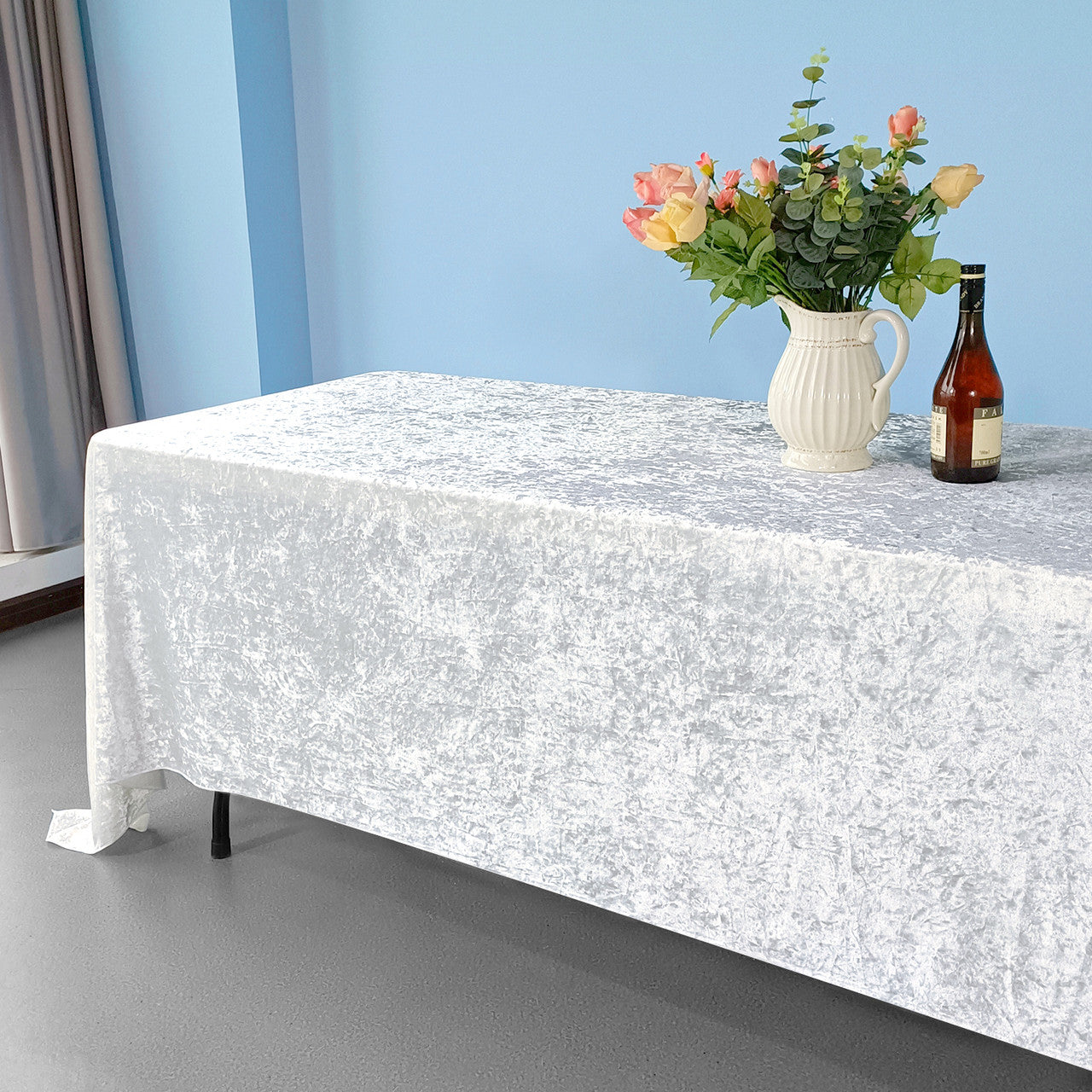 Rectangle Crushed Velvet Tablecloth - White