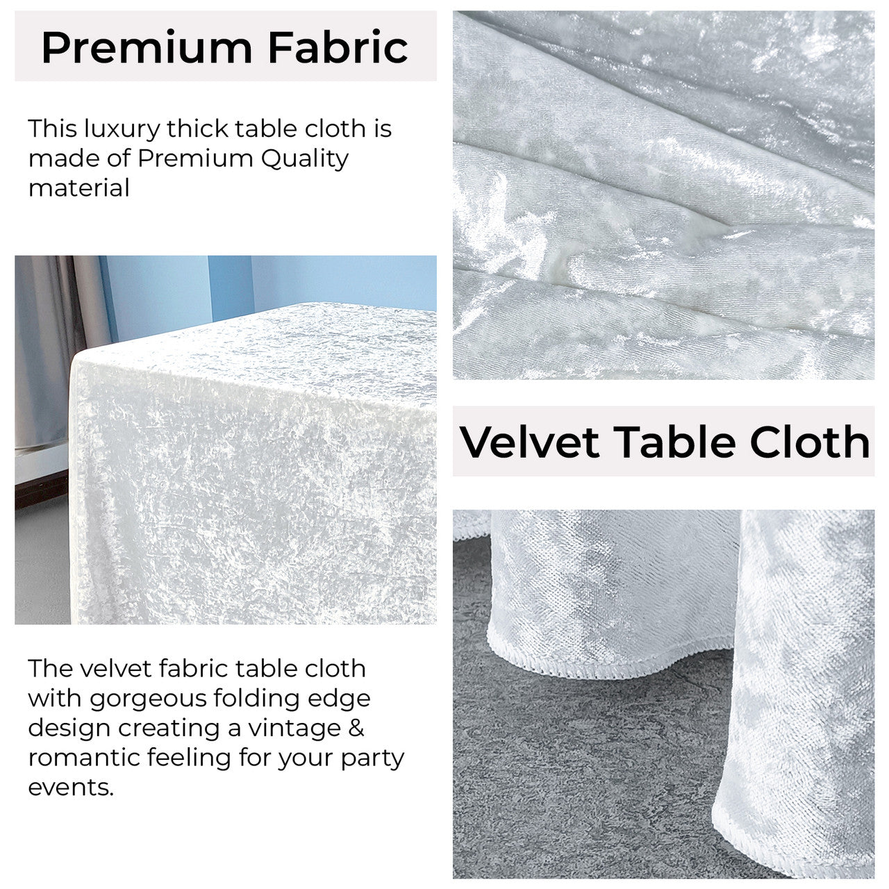 Rectangle Crushed Velvet Tablecloth - White