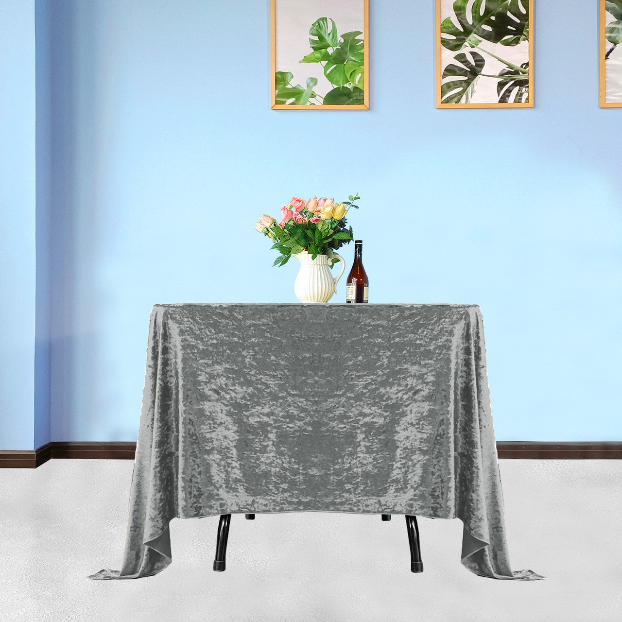 Square Crushed Velvet Tablecloth - Silver