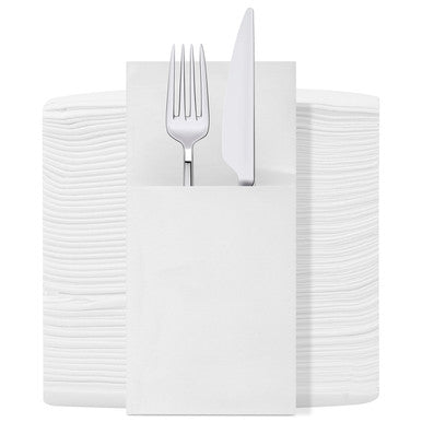 White Disposable Napkin Cutlery Holders - 50pcs