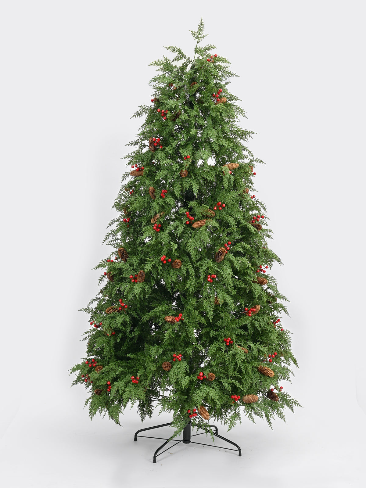 Artificial Christmas Tree with Red Berries, Pine Cones & Metal Stand