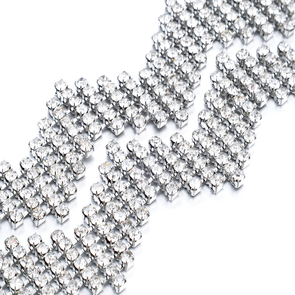 Diamante Zigzag Belt with 6 Rows - Silver