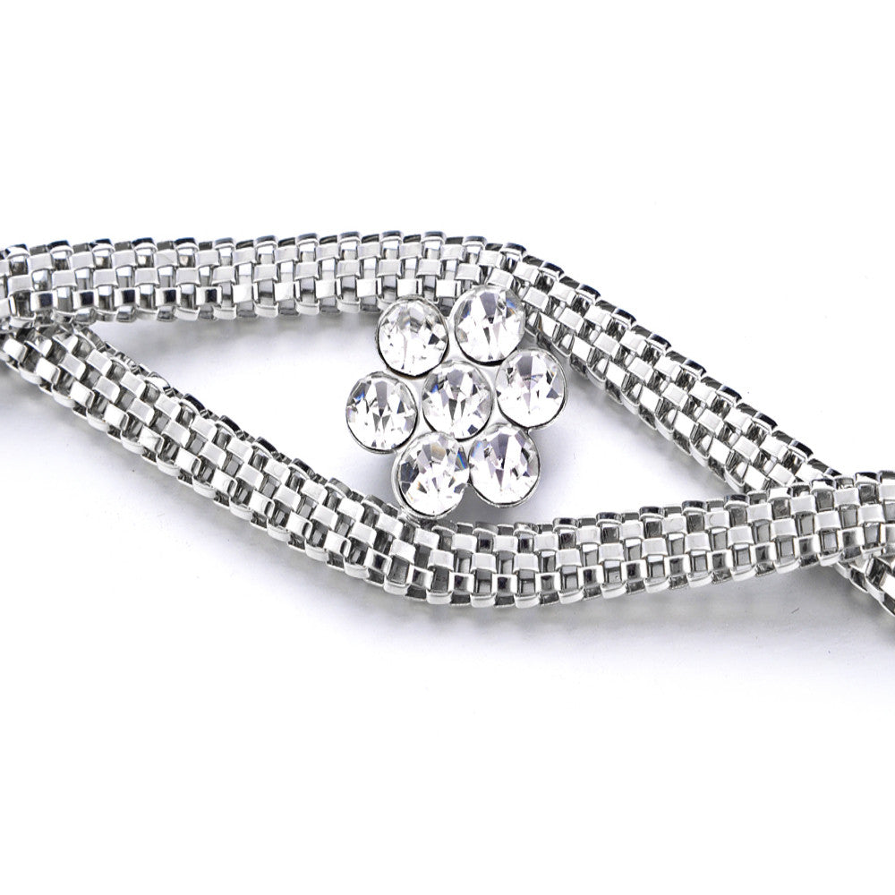 Braided Silver Mesh Chain with Centre Floral Diamante