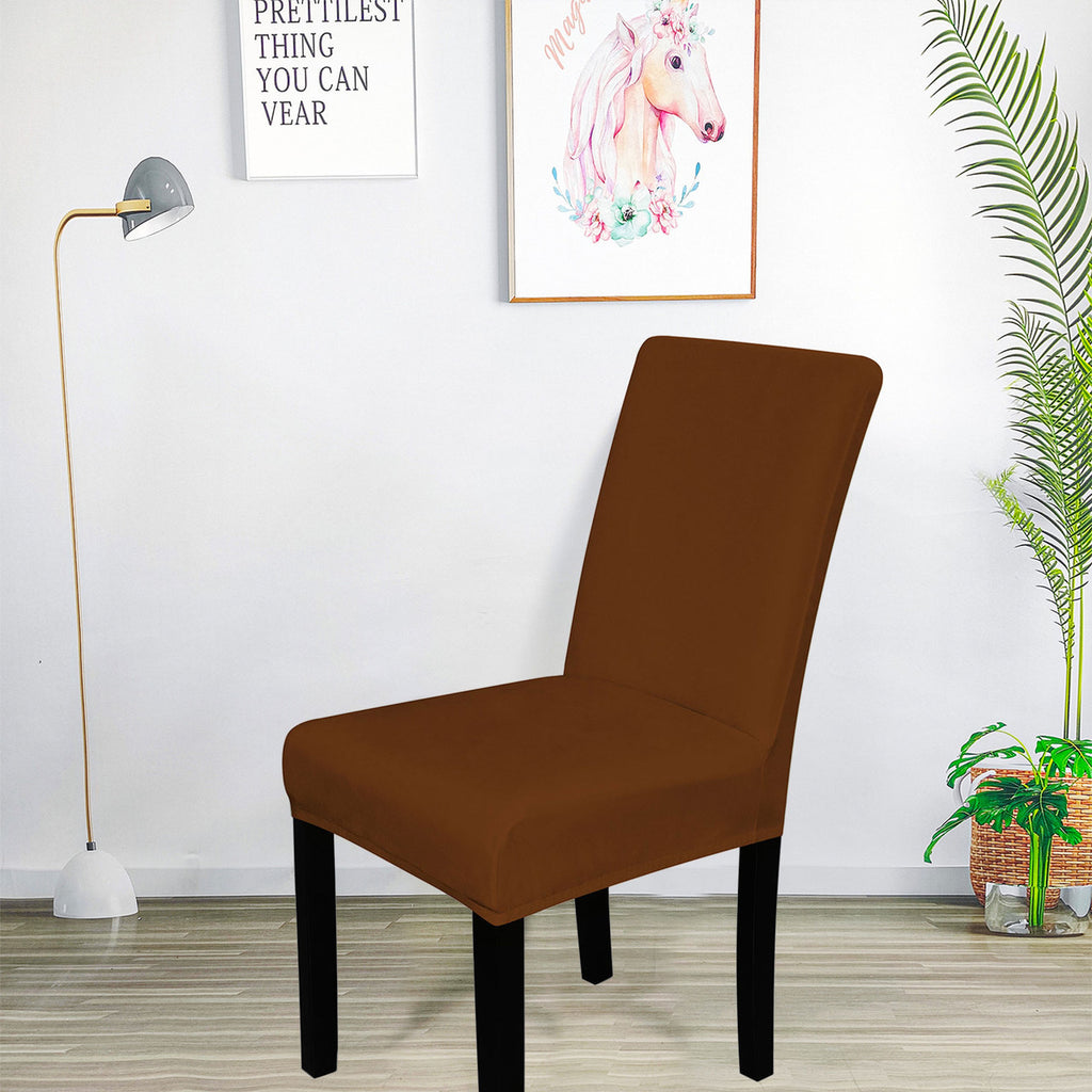 Short Velvet-Touch Spandex Chair Cover - Dark Brown