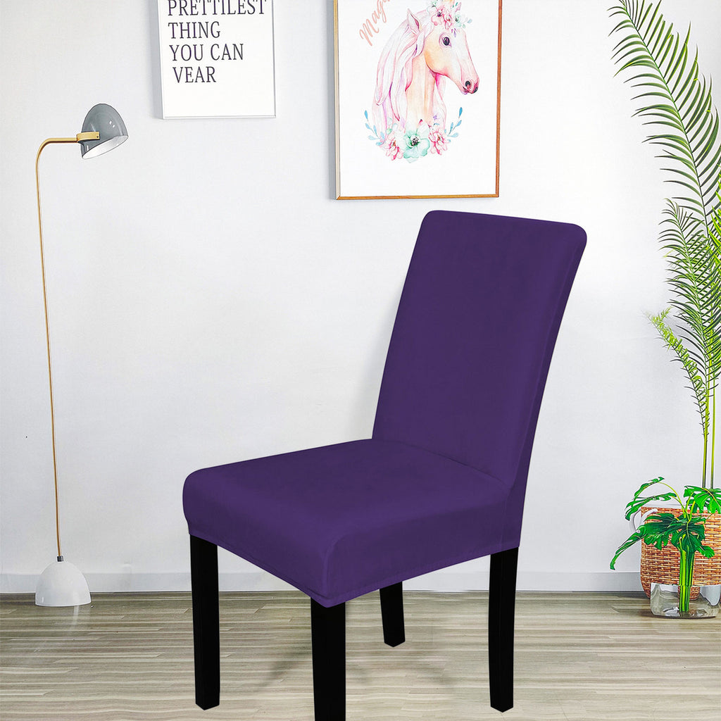 Short Velvet-Touch Spandex Chair Cover - Dark Purple