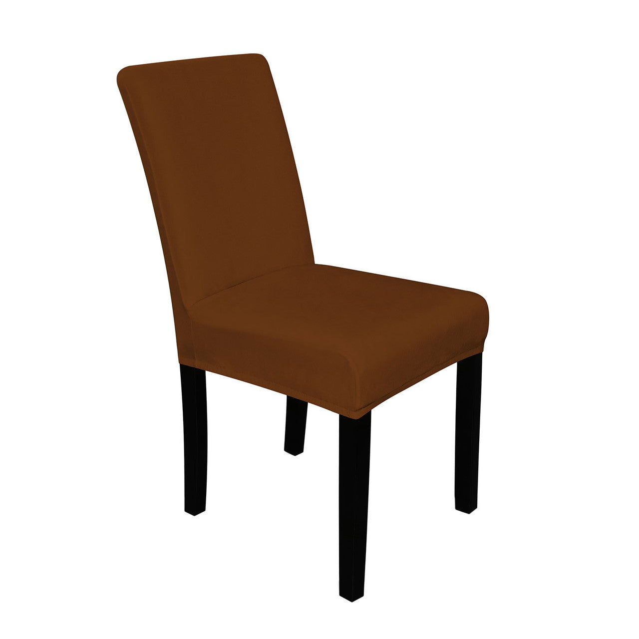 Short Velvet-Touch Spandex Chair Cover - Dark Brown