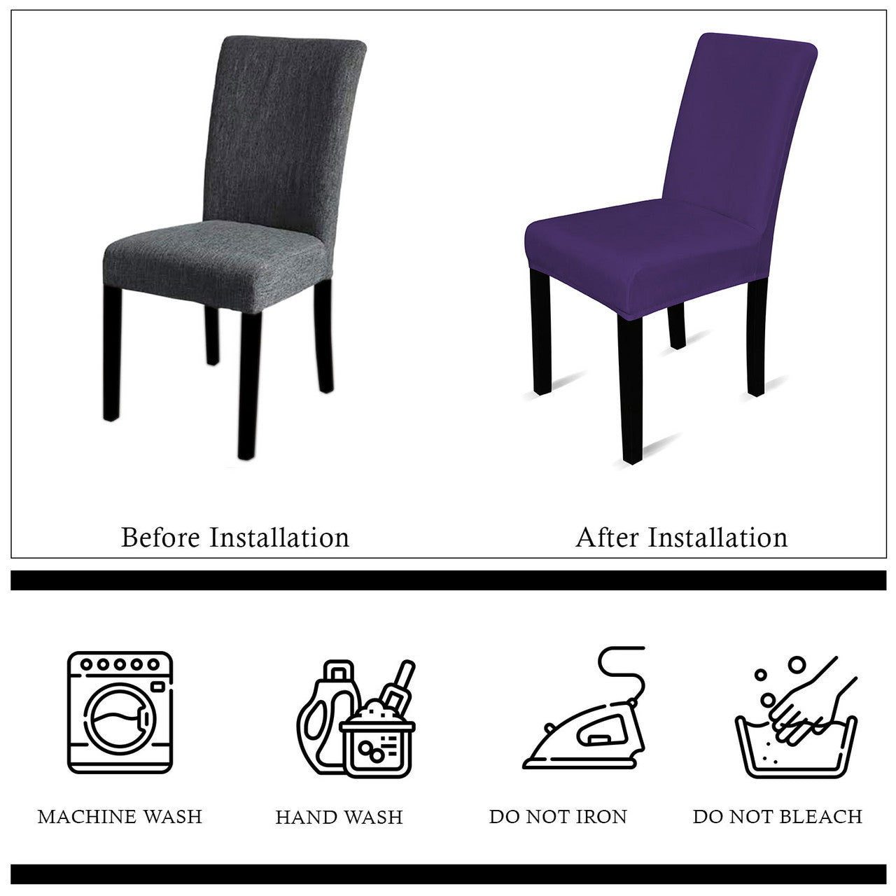 Short Velvet-Touch Spandex Chair Cover - Dark Purple