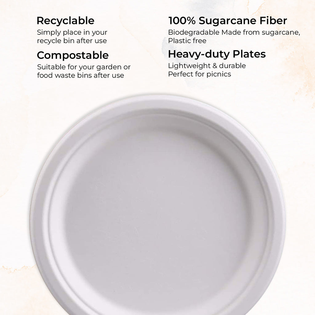 Biodegradable Round Bagasse Plates - 50pcs