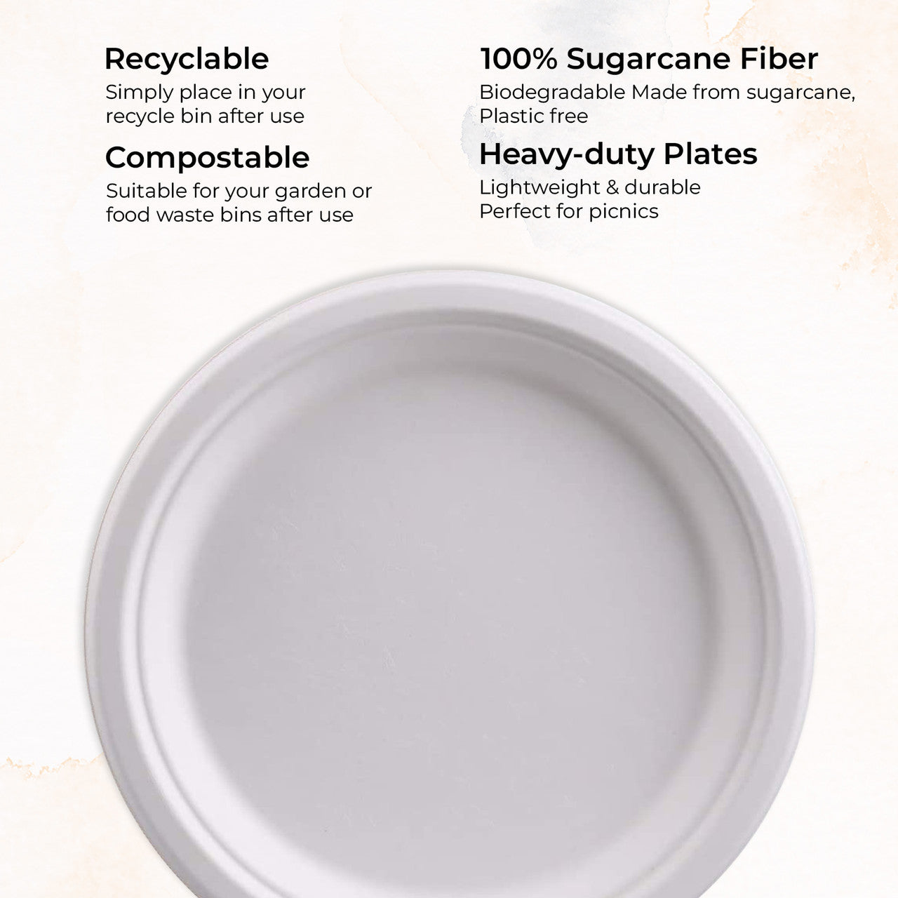 Biodegradable Round Bagasse Plates - 50pcs