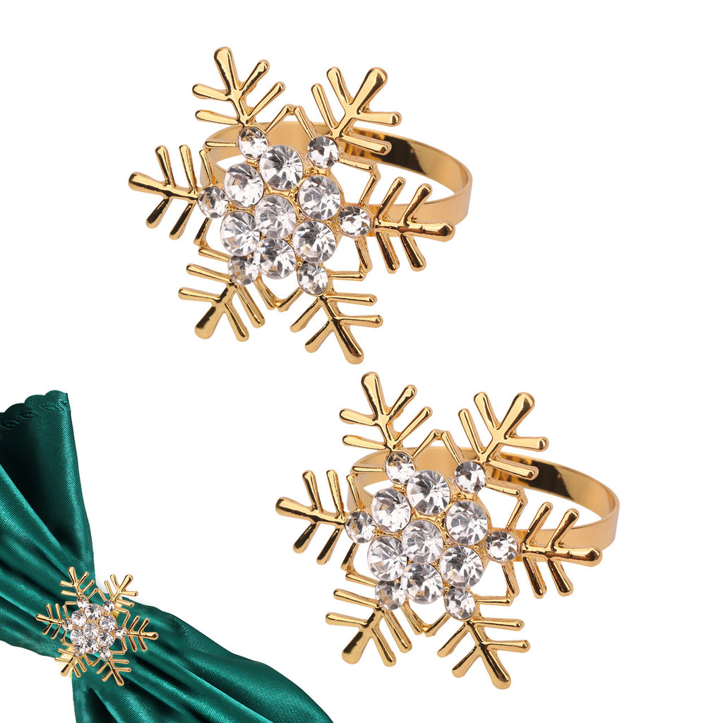 Snowflake Napkin Rings with Diamante – Christmas Table Décor - Gold