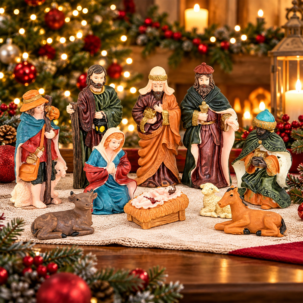Set of 10 Resin Nativity Figures