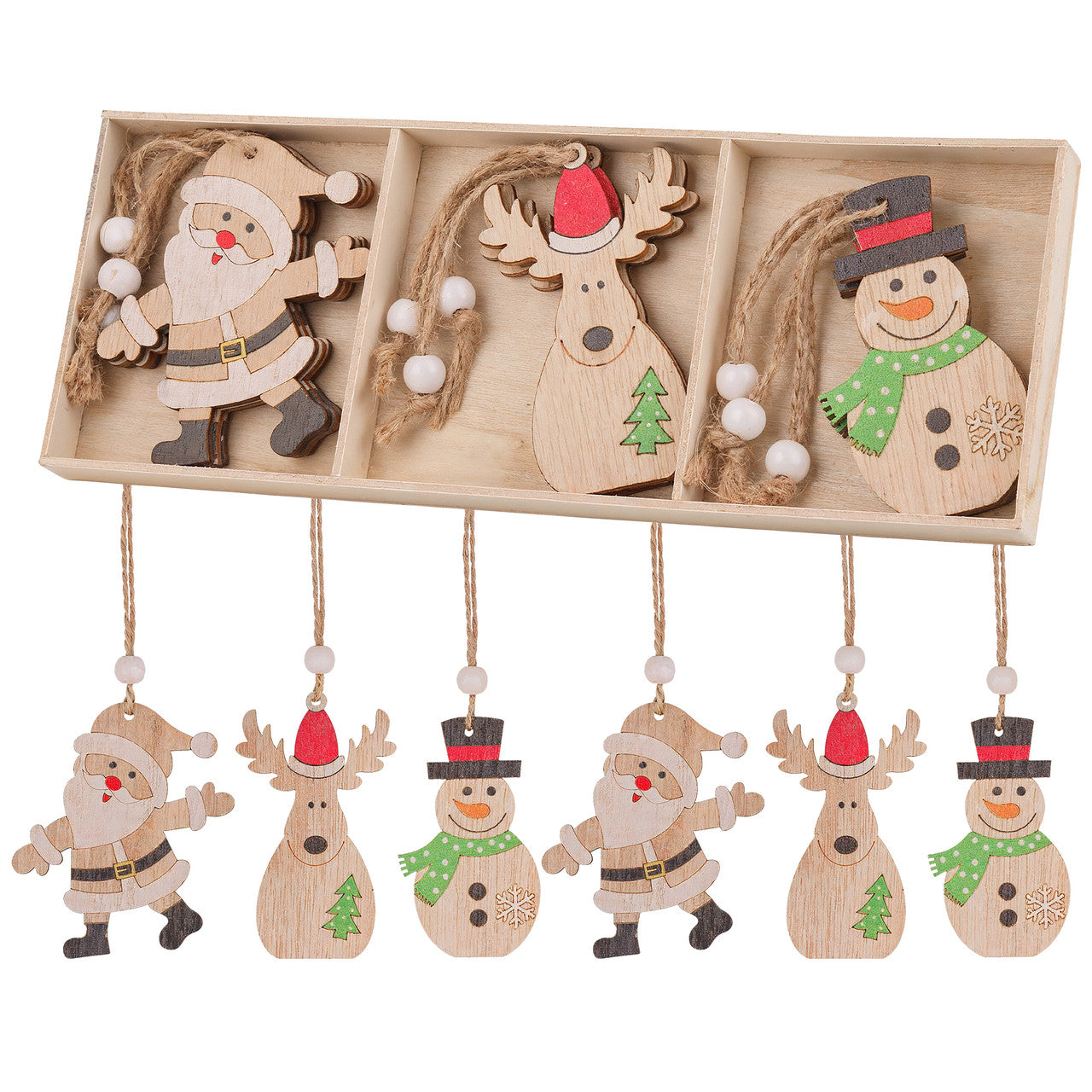 Wooden Nordic Christmas Ornaments – 9pc Set