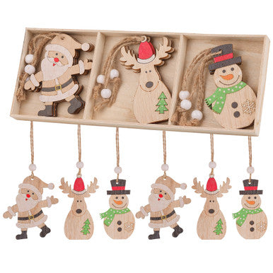 Wooden Nordic Christmas Ornaments – 9pc Set