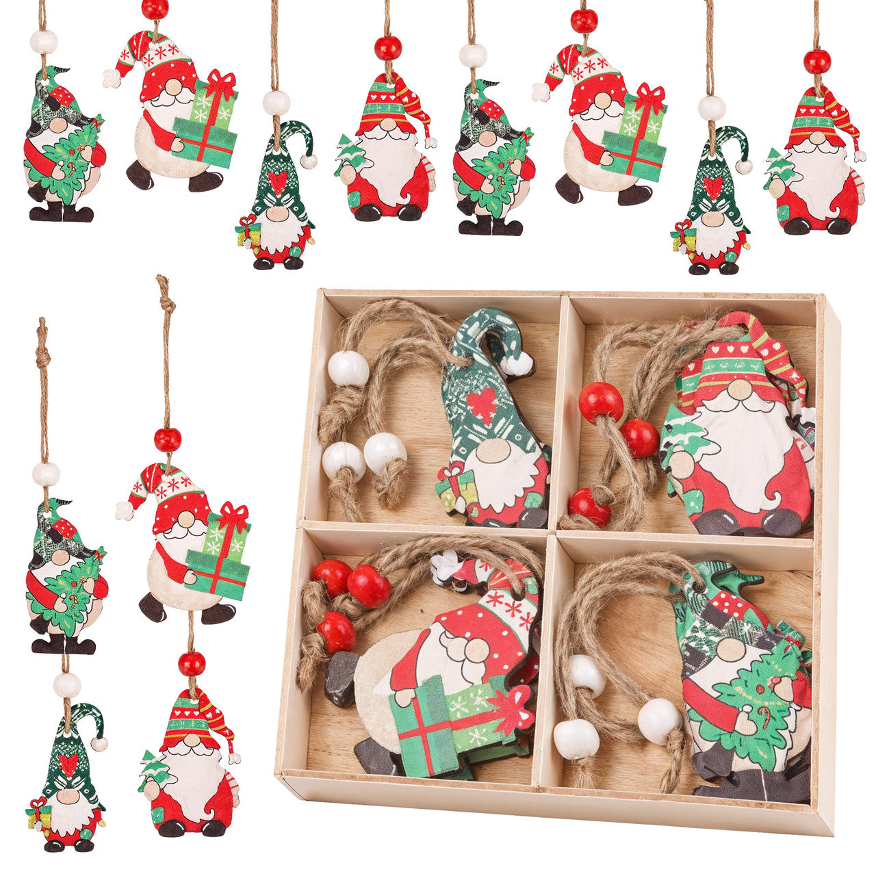 Wooden Nordic Gnome Christmas Ornaments Set
