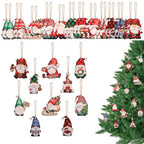 Wooden Gnome Christmas Ornaments – 24-Piece