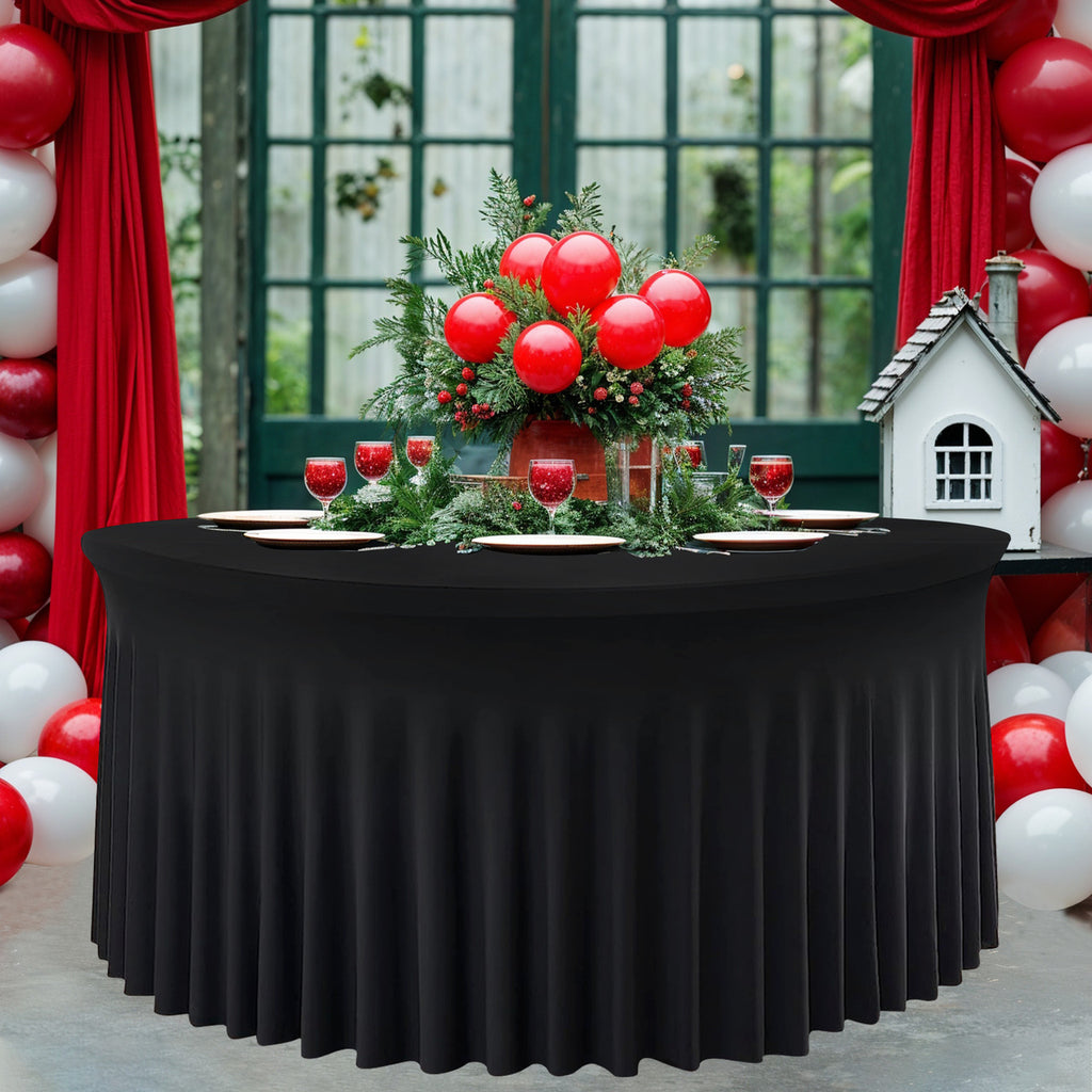 60" Round Spandex Tablecloth with Skirt - Black