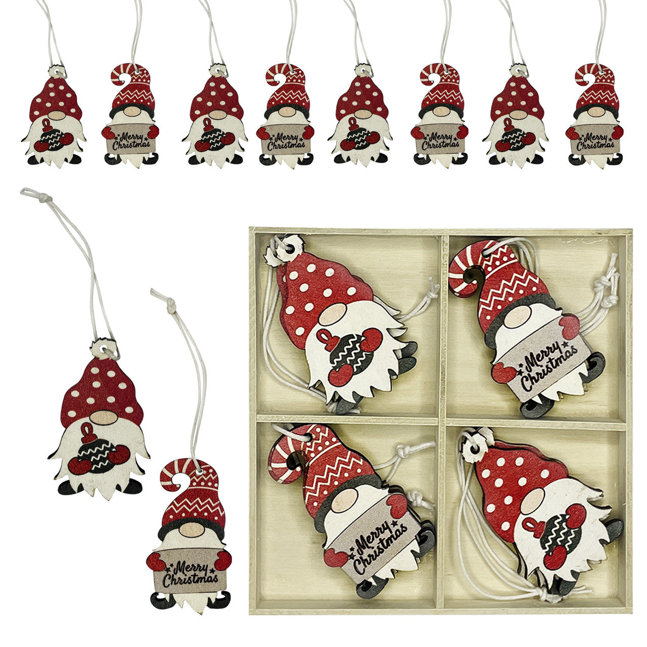 Wooden Christmas Gnome & Santa Ornaments Set