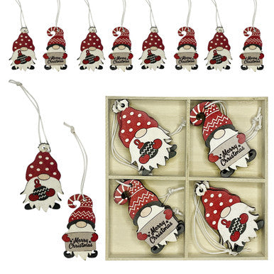 Wooden Christmas Gnome & Santa Ornaments Set