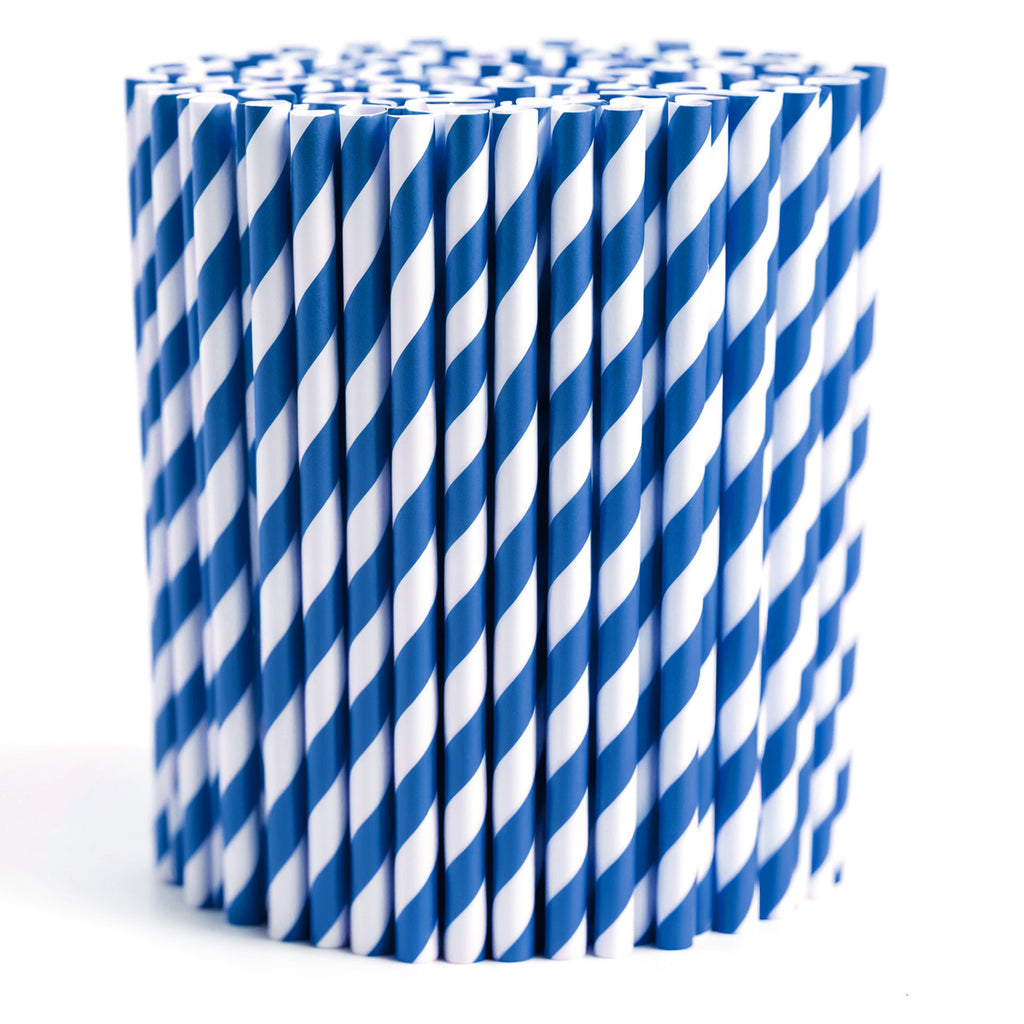 Blue & White Biodegradable Paper Straws