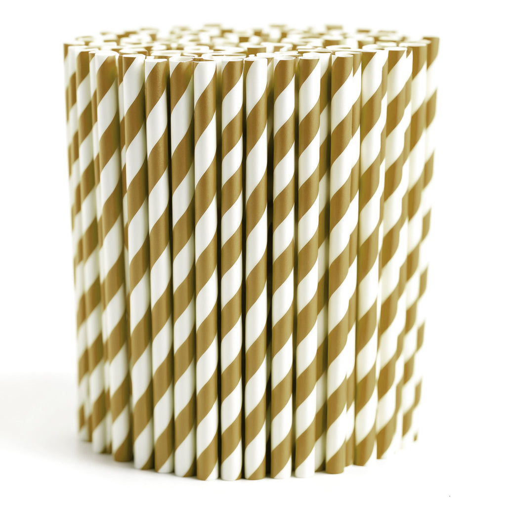 Gold & White Biodegradable Paper Straws