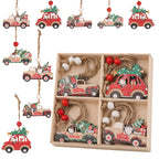 Wooden Santa Car Christmas Ornaments Set