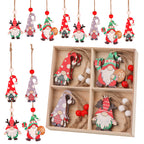 Wooden Christmas Gnome Ornaments – 12pc Set