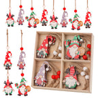 Wooden Christmas Gnome Ornaments – 12pc Set