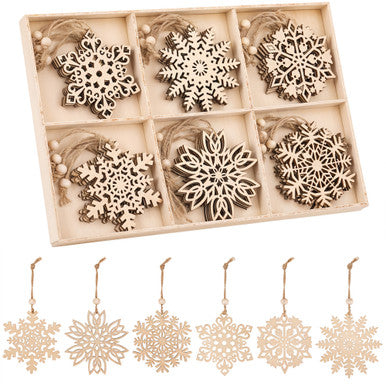 Wooden Snowflake Christmas Ornaments - 6 designs