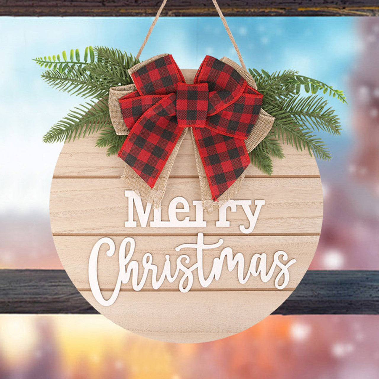 Merry Christmas Wooden Sign - Round