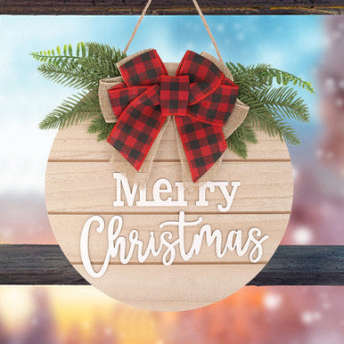 Merry Christmas Wooden Sign - Round