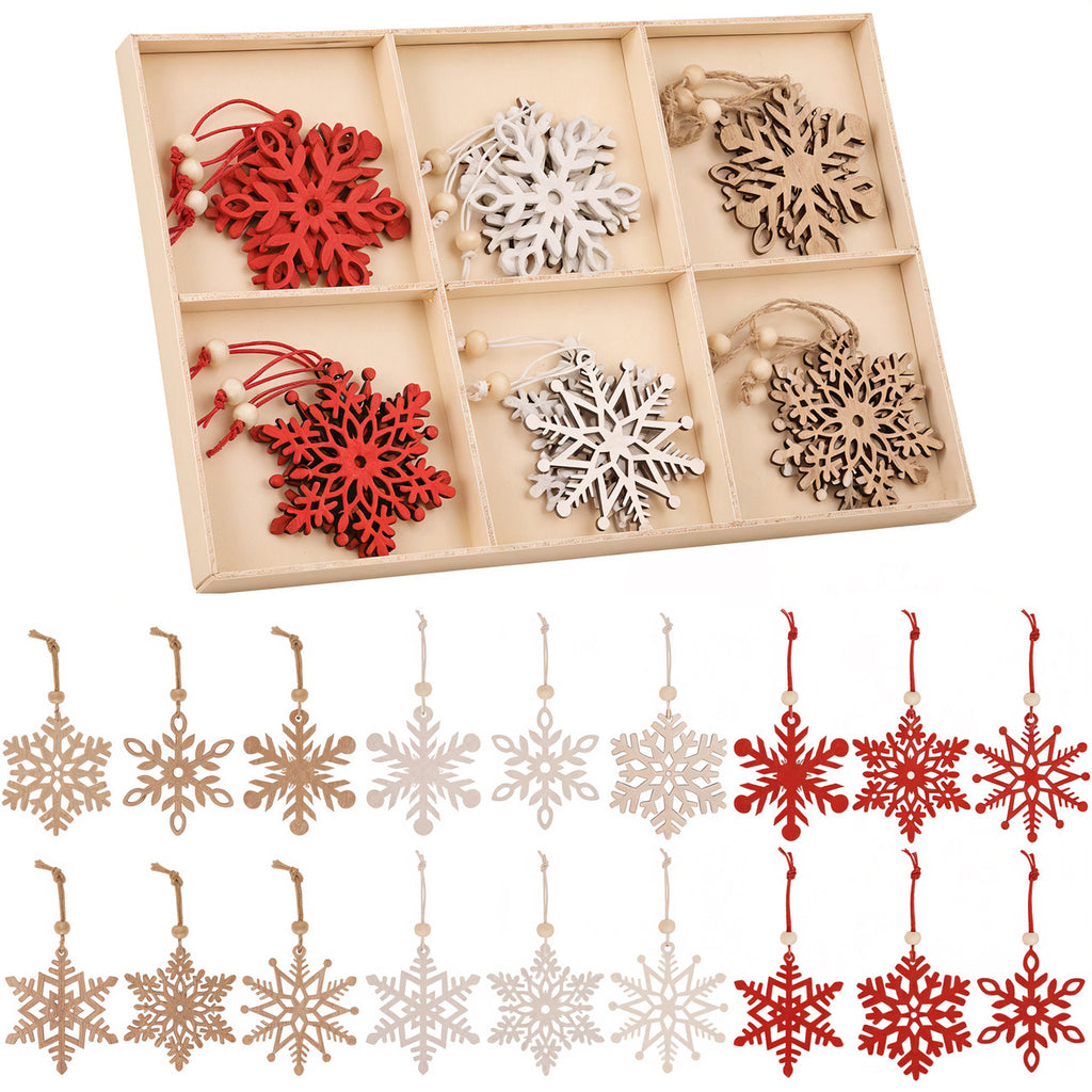 Laser Cut Wooden Snowflake Christmas Ornaments – 18-Piece