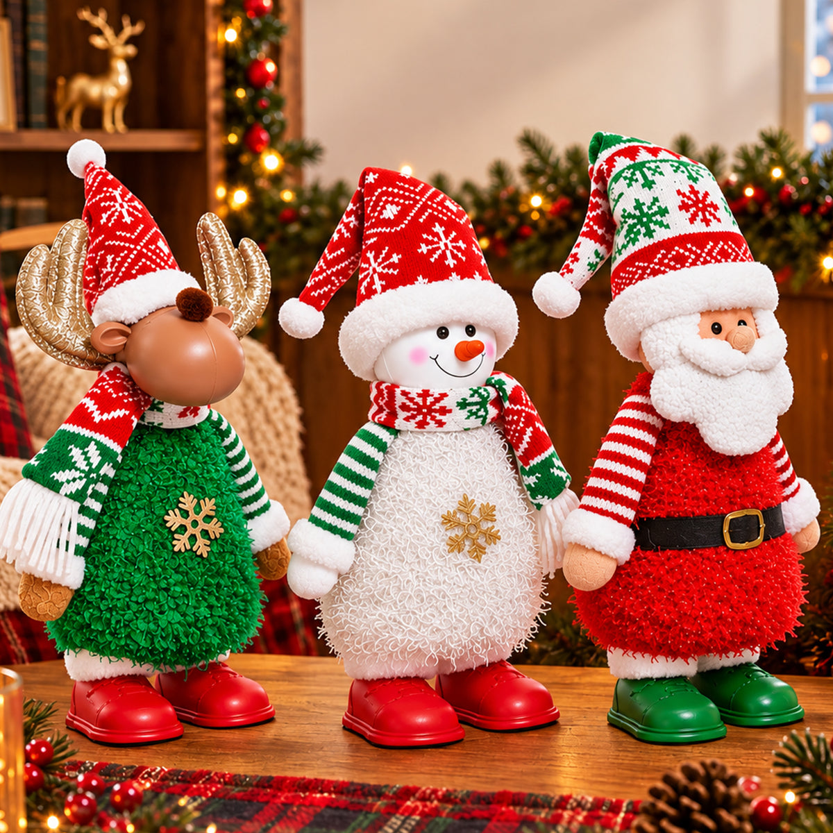 Animated Santa, Snowman and Reindeer Christmas Figures with LED Lights