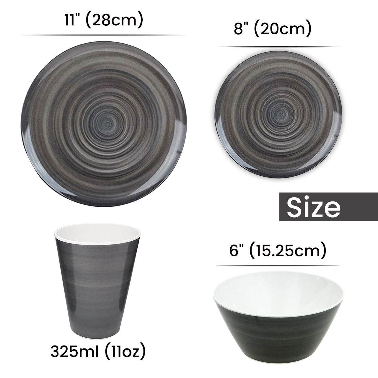Grey Swirl Design Melamine BBQ and Party Set - 16pcs