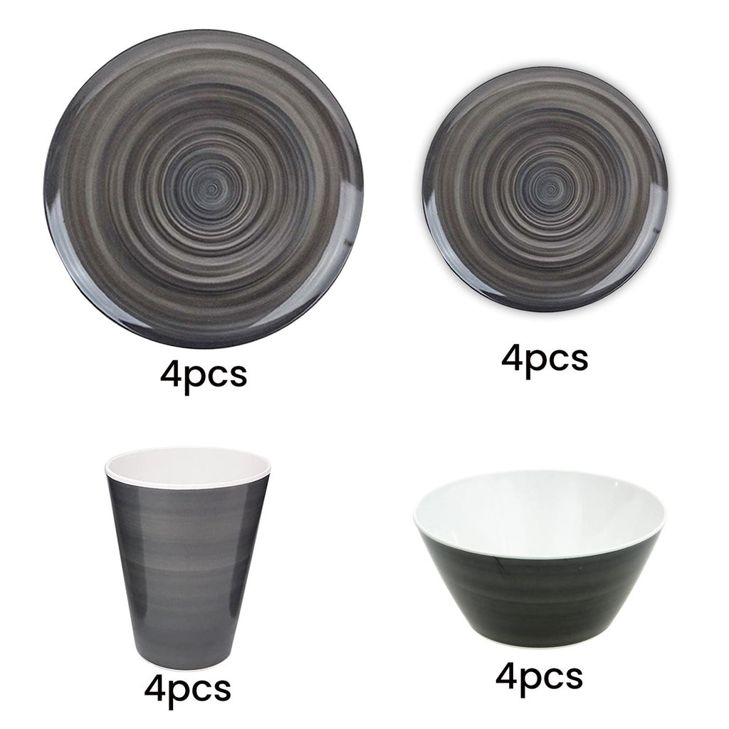 Grey Swirl Design Melamine BBQ and Party Set - 16pcs