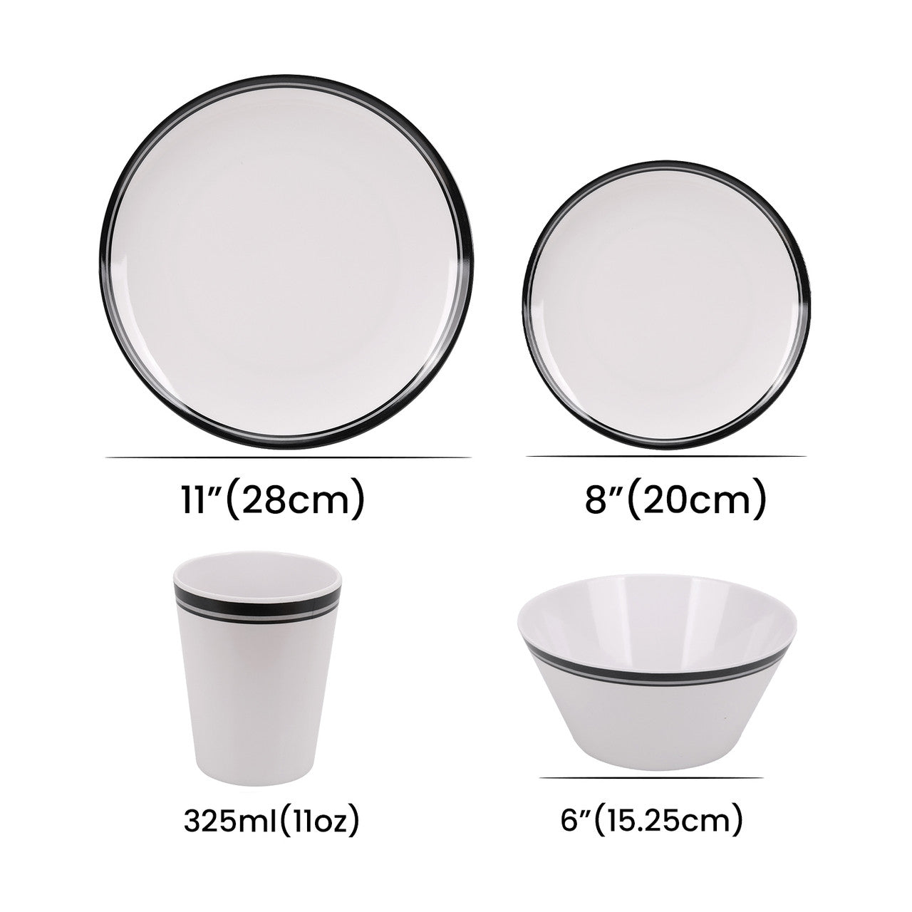 White and Black Design Melamine BBQ and Party Set - 16pcs