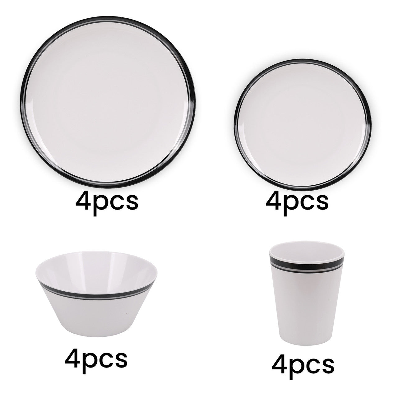 White and Black Design Melamine BBQ and Party Set - 16pcs