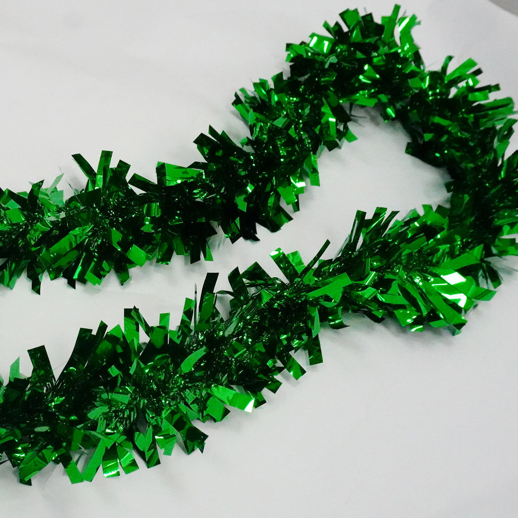 2m Christmas Wide Tinsel Garland - Emerald Green