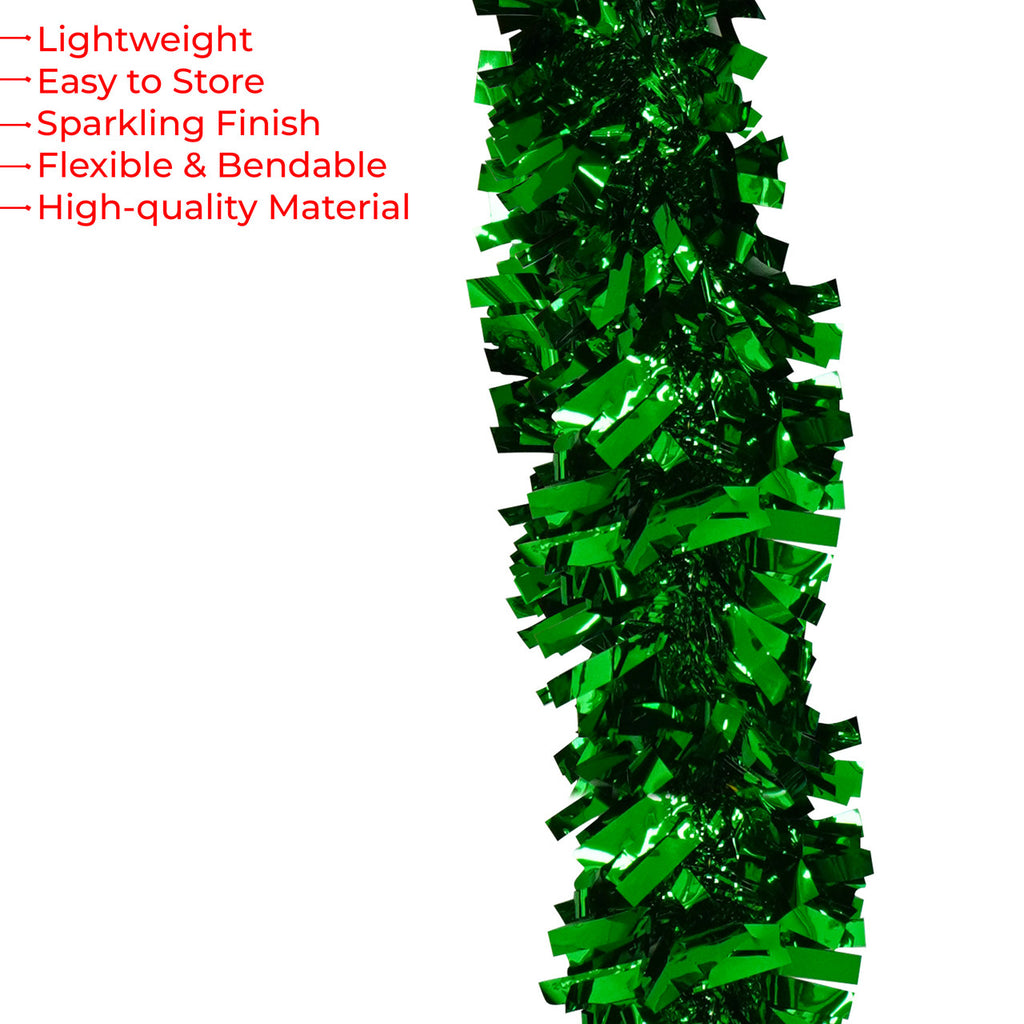 2m Christmas Wide Tinsel Garland - Emerald Green